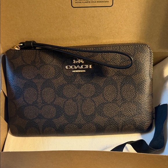 Coach Handbags - Coach Dark Brown Signature Wristlet